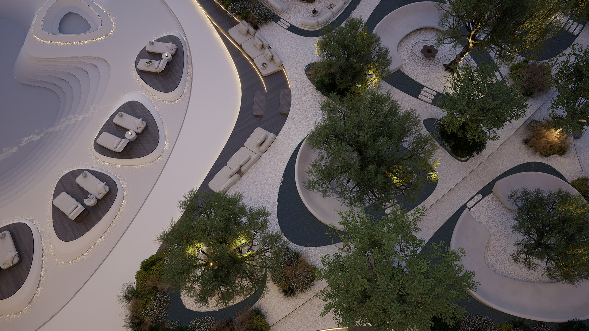 Biophilic landscaped podium design at Flow25 Abu Dhabi with greenery